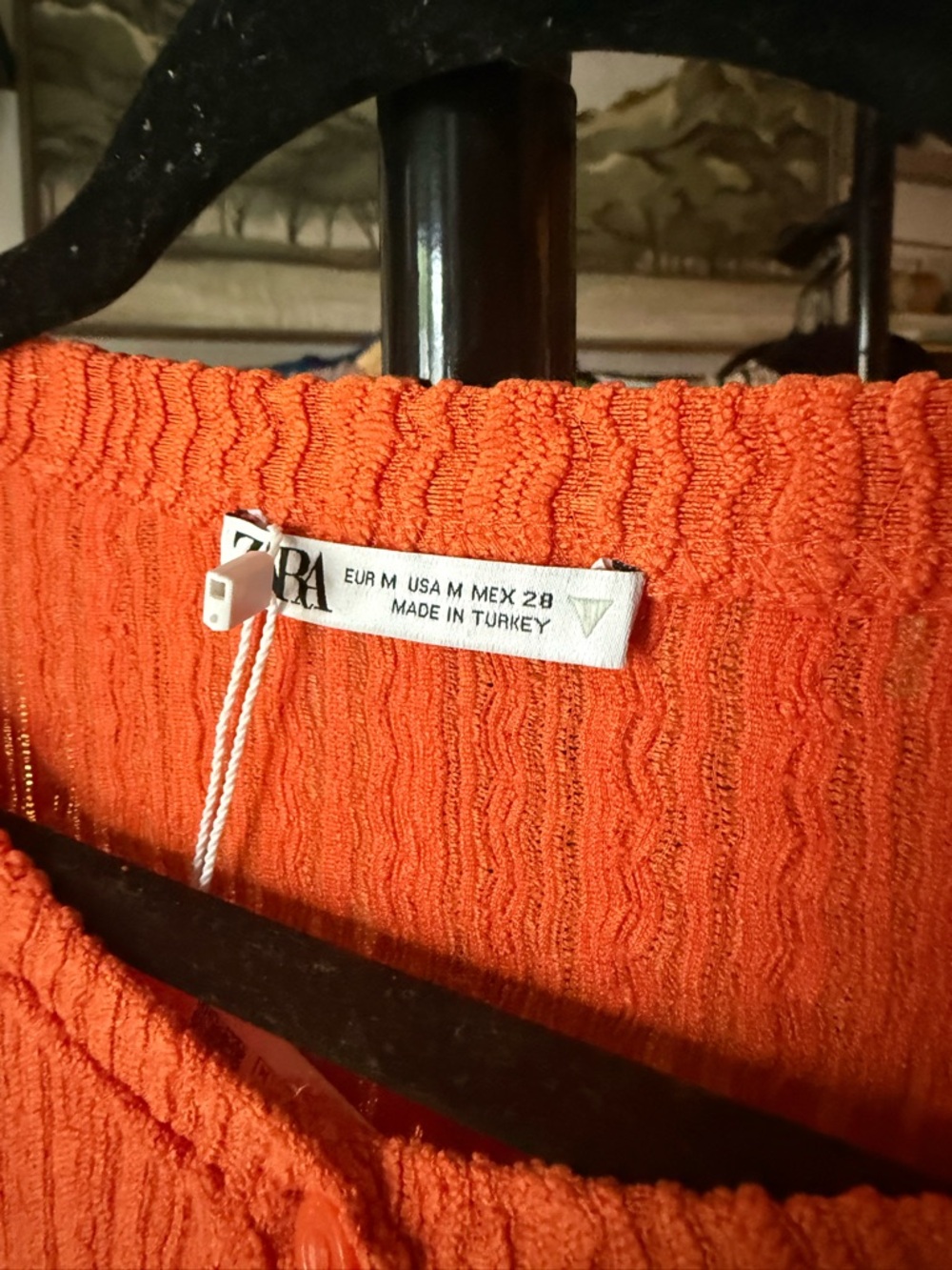 Zara Vibrant Orange Ribbed Button Cardigan with Ruffle Shoulders - Picture 7 of 11